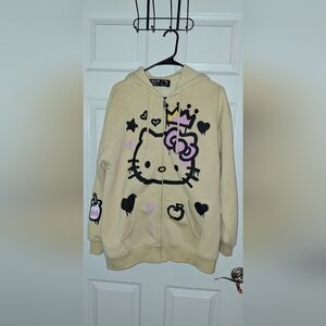 Forever 21 Cream and Pink Graphic Hoodie Jacket